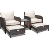Piece Patio Conversation Set, PE Wicker Rattan Outdoor Lounge Chairs with Soft Cushions 2 Ottoman&Glass Table, Garden Sofas 3