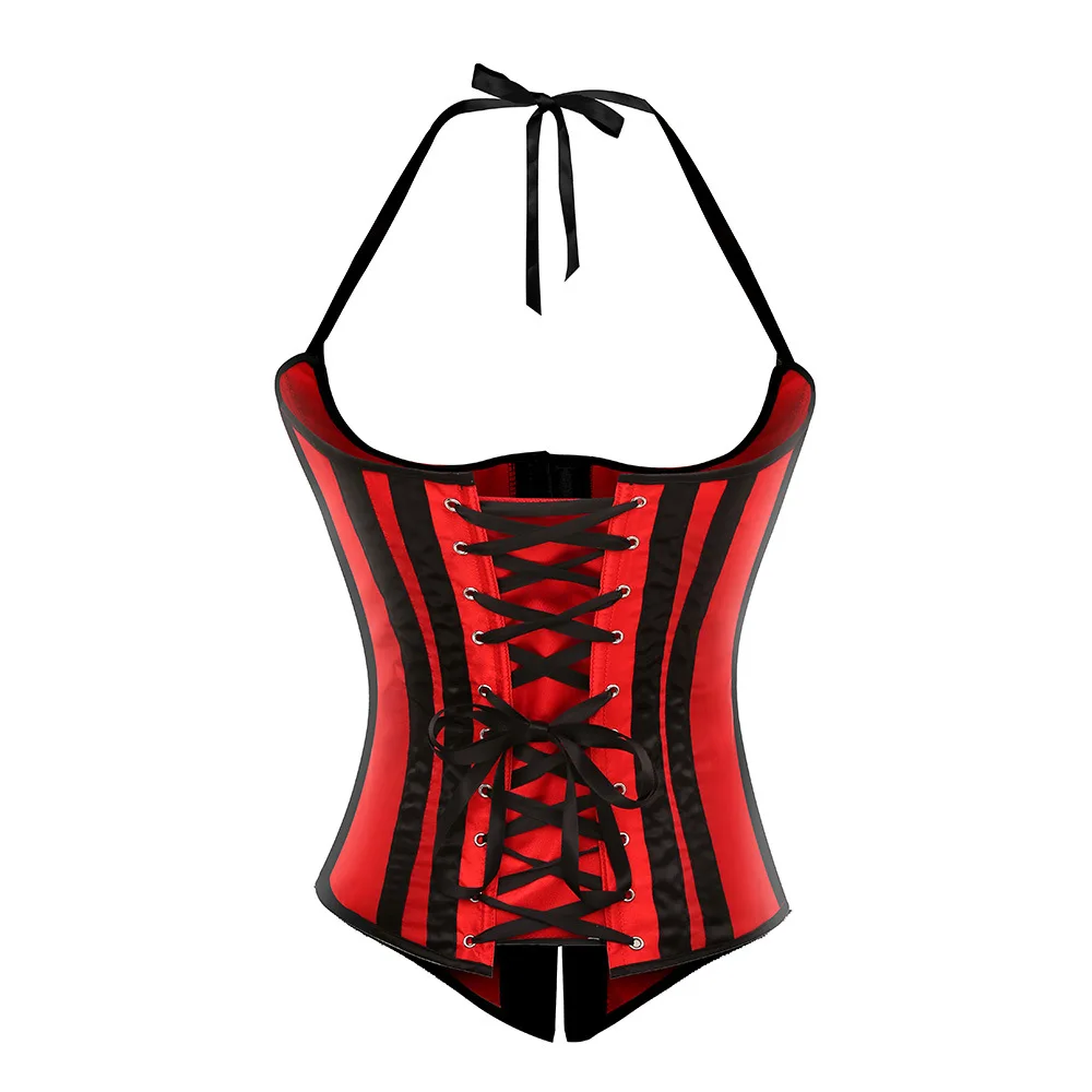 women sexy black and red striped halter corset and bustier tops