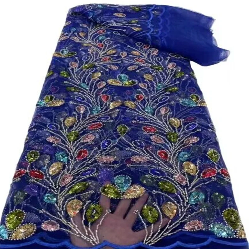 

2023 Multicolor Luxury Elegant Beaded Lace Fabric African Tulle Fabric with Sequins Embroidery French Mesh Lace Bride Wedding