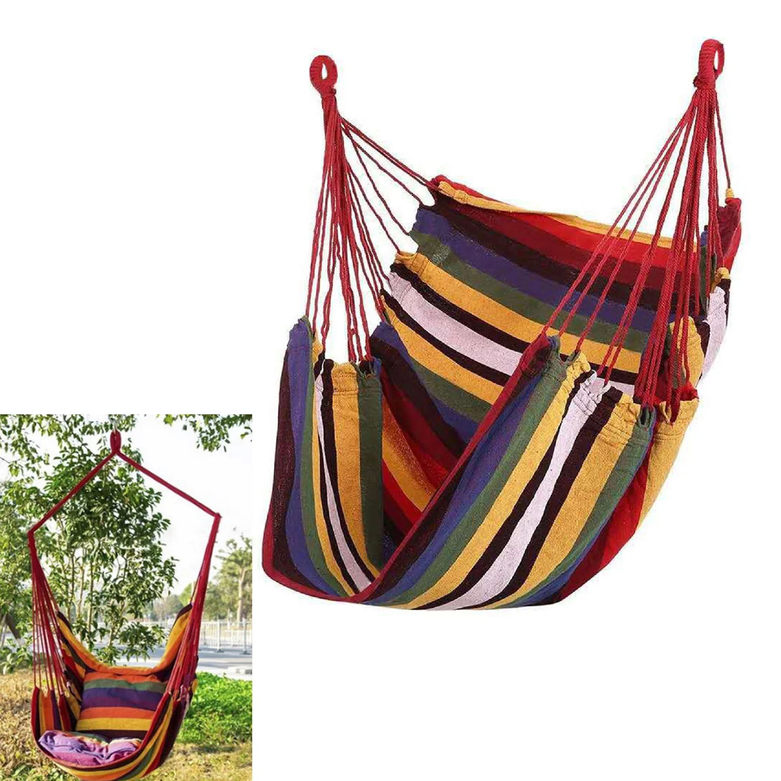 Hammock Chair Portable Comfortable Colorful Stripe Hanging Rope Swing Indoor