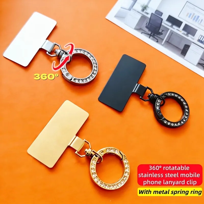 360° Rotatable Stainless Steel Phone Lanyard Clip with Shiny Spring Ring