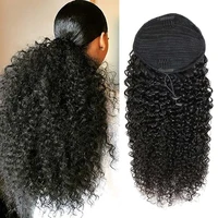 Kinky Curly Drawstring Ponytail Human Hair 10A Brazilian Virgin Human Hair Ponytail Natural Ponytail Extension Natural Black 1