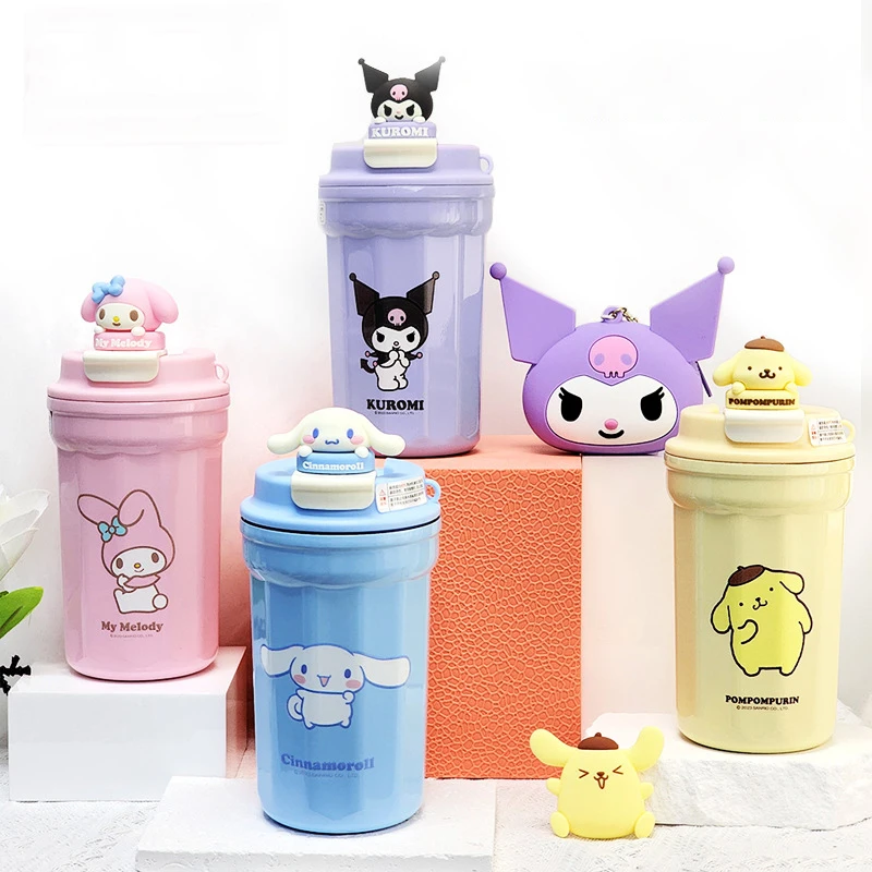 

Sanrio Kawaii Cinnamoroll Vacuum Cup Pompompurin Water Bottle Girls Cartoon Anime Cute Kuromi Car Cup Coffee Mug Gifts for Kids