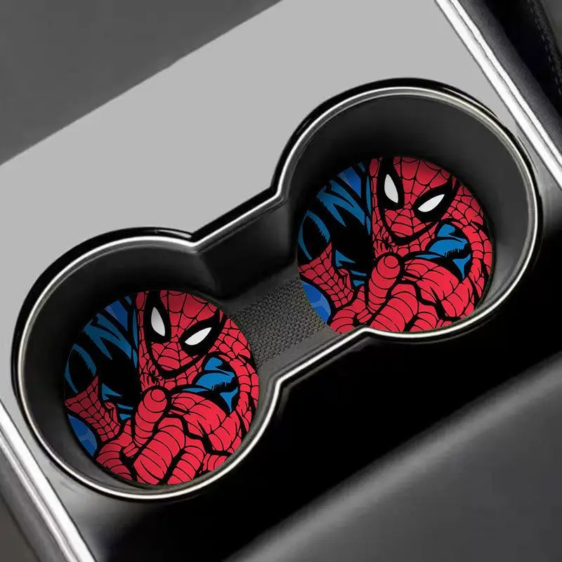 Kawaii Marvel Spider-Man Car Coaster Water Cup Mat Anime Cartoon Car Decoration Non-slip Mat Universal Storage Accessories Gifts