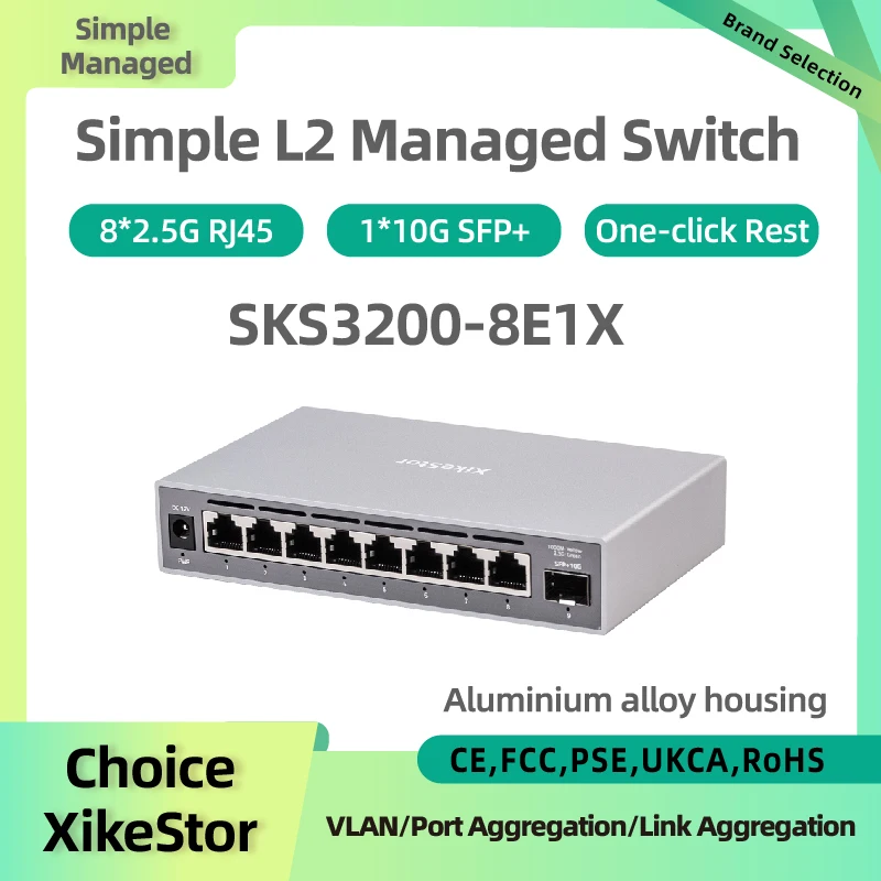 XikeStor 2.5G 심플 매니지드 8포트 2.5G RJ45 1포트 10G SFP+ VLAN/포트 통합 원클릭 레스트