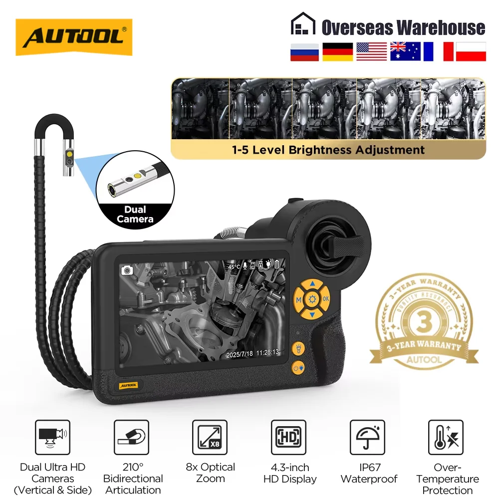 AUTOOL SVB403 1080*720 HD 듀얼 자동차 배관 카메라 비디오 내시경 4.3인치 210 °   32GB 메모리 카드를 갖춘 회전 검사 카메라