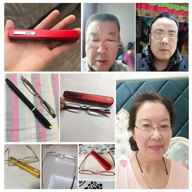 Unisex Pocket Reading Glasses Slim Mini Metal Readers with Pen Tube Case Reader Eyeglasses Diopter +1.0/1.5/2.0/2.5 Dropshipping
