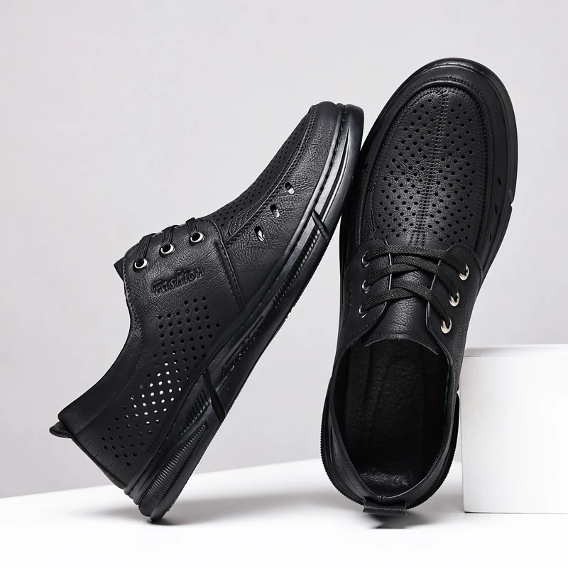 Summer Mens Leather Shoes Luxury Designer  Handmade Mens Loafers Moccasins Breathable Lightweight Hollow Out Business Zapatos 4