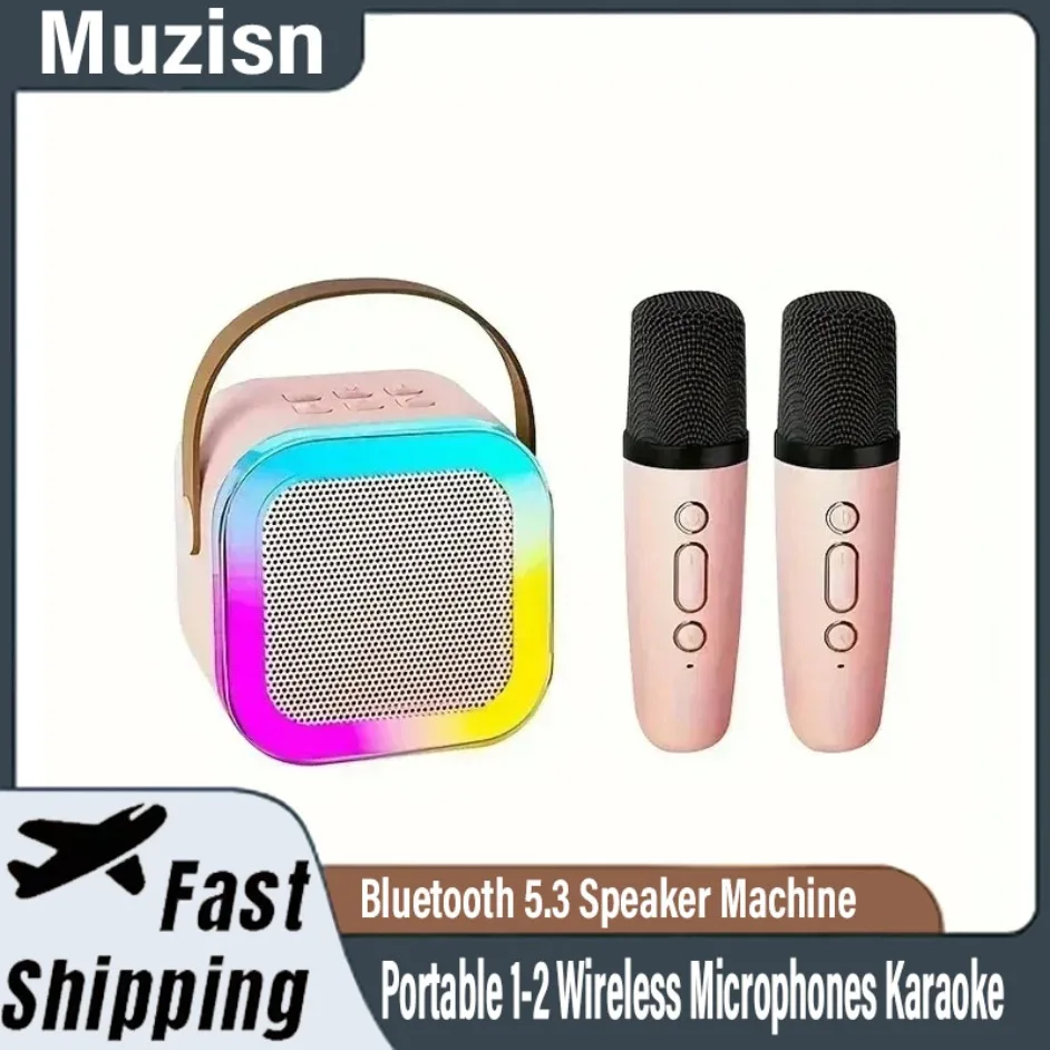 bluetooth speaker Portable K12 Karaoke Bluetooth 5.3 Speaker Machine PA System with 1-2 Wireless Microphones Home Family Singing Children's Gifts