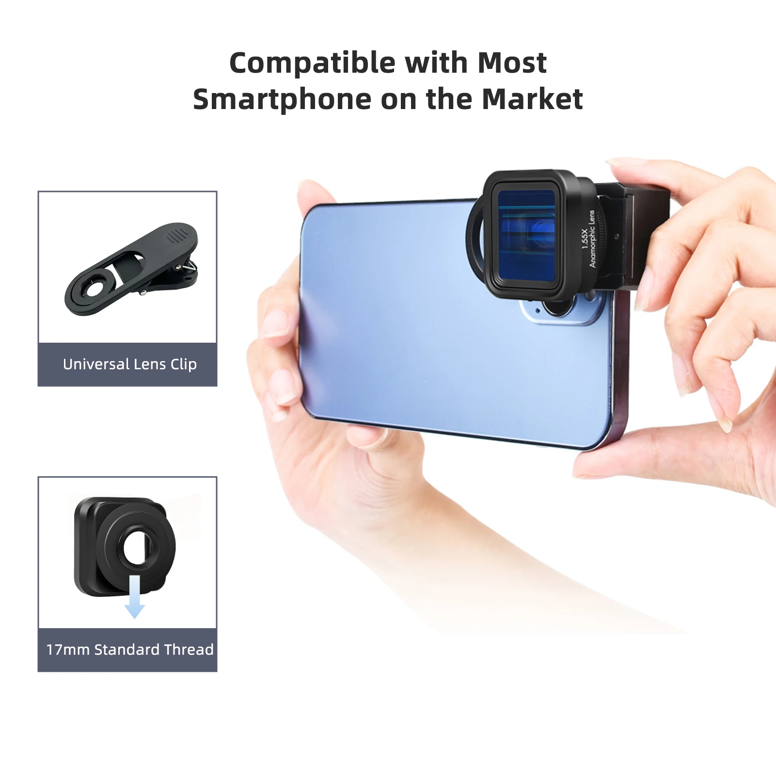 Mobile Phone Anamorphic Movie Lens 1.55X Deformation Filmmaking Lens For iPhone 15/14/13/12/11 telephoto lens