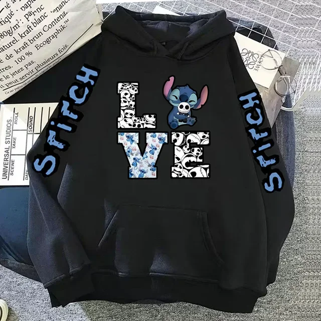 Disney Hoodies Kawaii Ohana Lilo Stitch Sweatshirts Men Women Gothic Cartoon Manga Pullover Boys Girls Teenager Autumn Winter