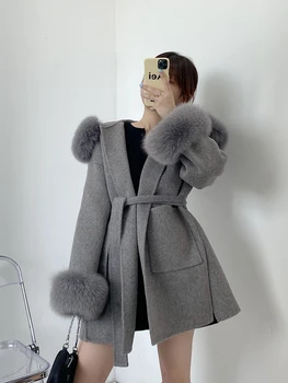 Elegant Fox Collar Cashmere Coat 1
