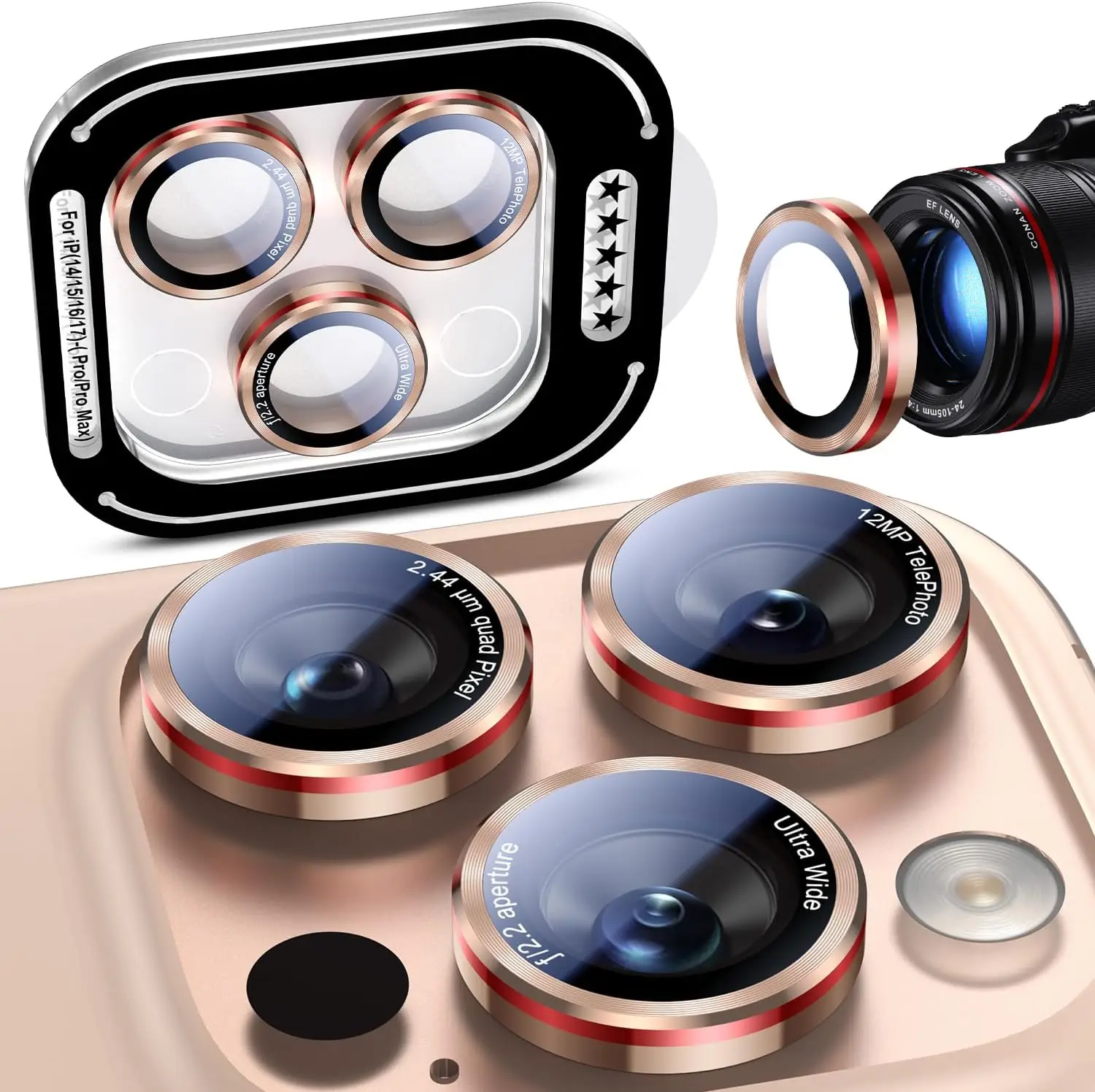 Vibrant Orange Camera Lens Protector Cover with Tempered Glass and Metal Phone Protection