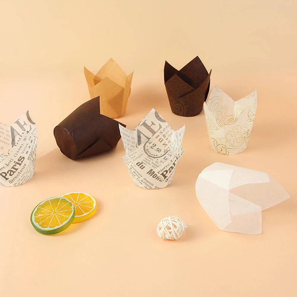 50pcs Tulip-Style Muffin and Cupcake Paper Cups, Oilproof Non-Stick Baking Liners, Deco... - SKU ONBL1757 - UGI Packaging