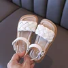 Fashion Design Girls Sandals Summer Children Beach Shoes Girls Open-toed Sandals Soft PU Leather Flat Knitted Sandals For Girl 1