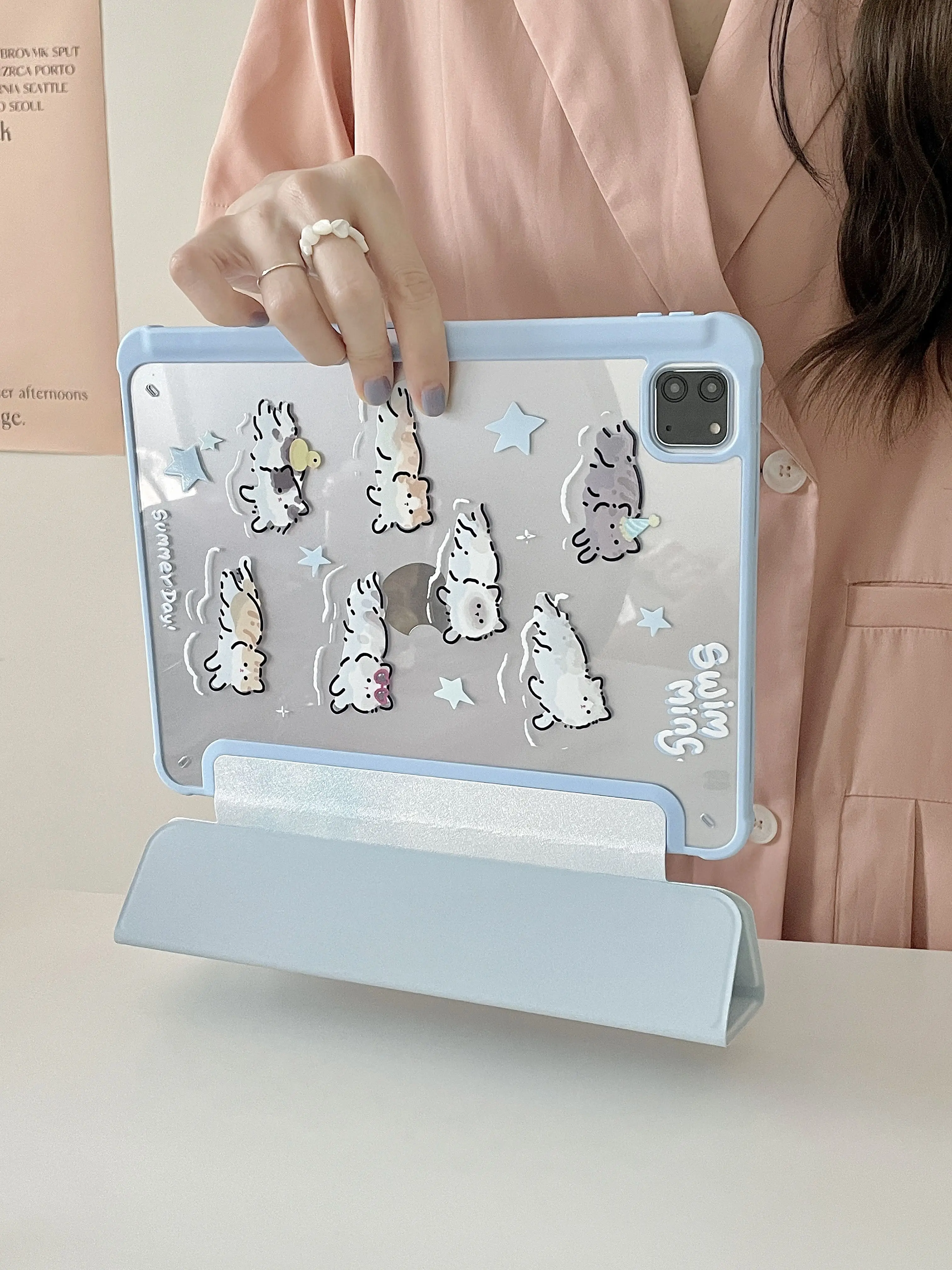 Capa de Gato de Natação para Ipad Capa com Slot para Lápis Bonito Novo 2023 Ipad 10th 10.9 Ipad Pro 11 12.9 10.5 9.7 Air 10.9 Mini6 - Imagem 5