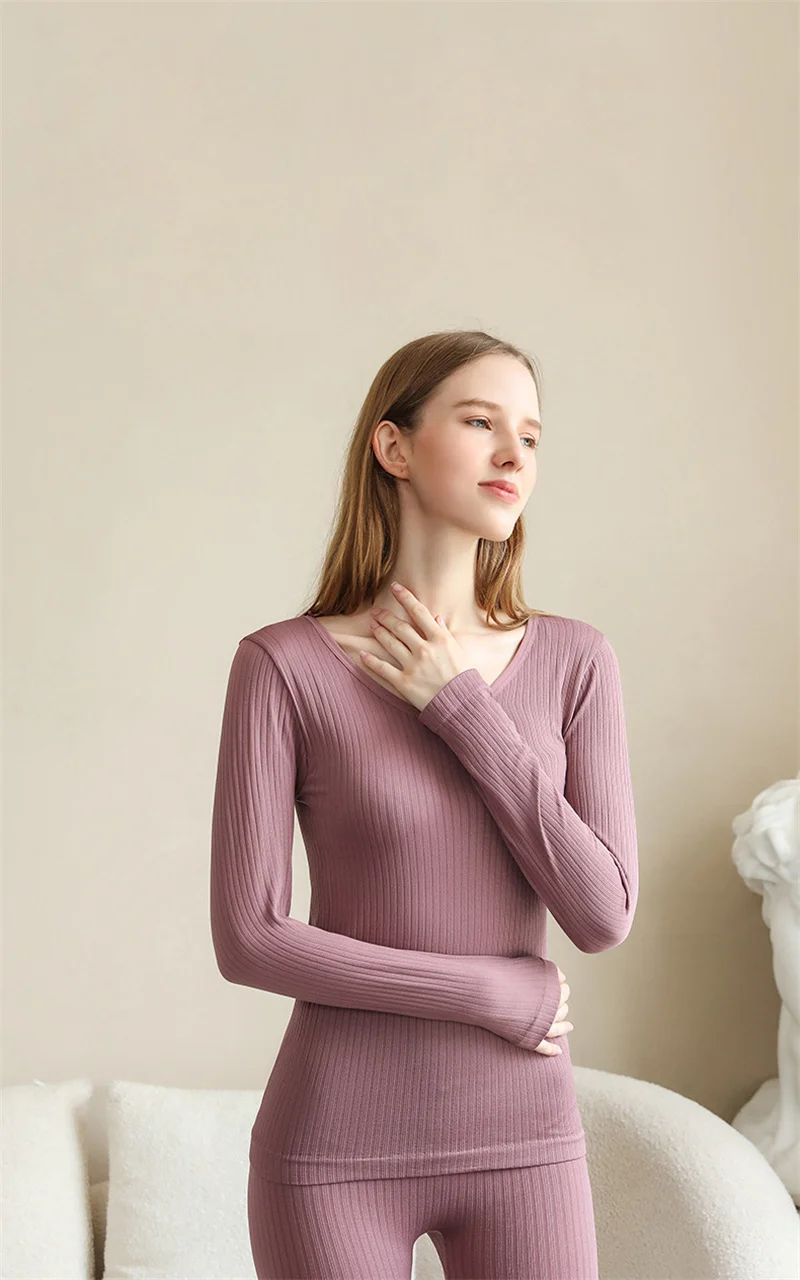 Description Picture 2 of itemFINETOO Women Thermal Underwear Winter Warm Thick Homewear Clothes Seamless Long Sleeve Top Female Lingerie 2 Pcs Set Sleepwear