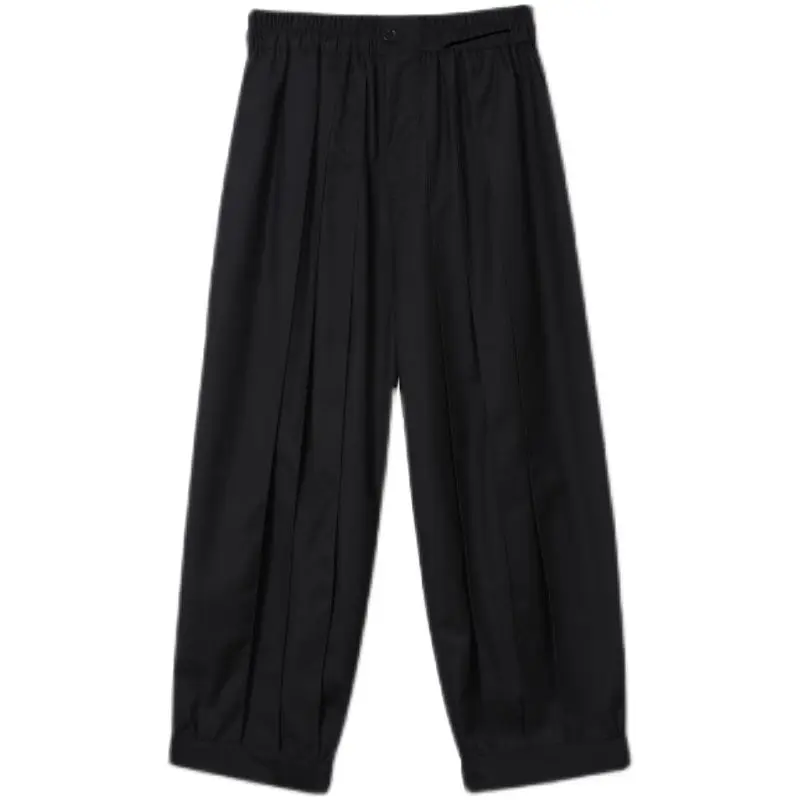 UMI MAO Yamamoto Style Personality Pleated Beam Mouth Tie Dark Trend Nine-point Pants Men Women Pantalones Hombre wide leg pants