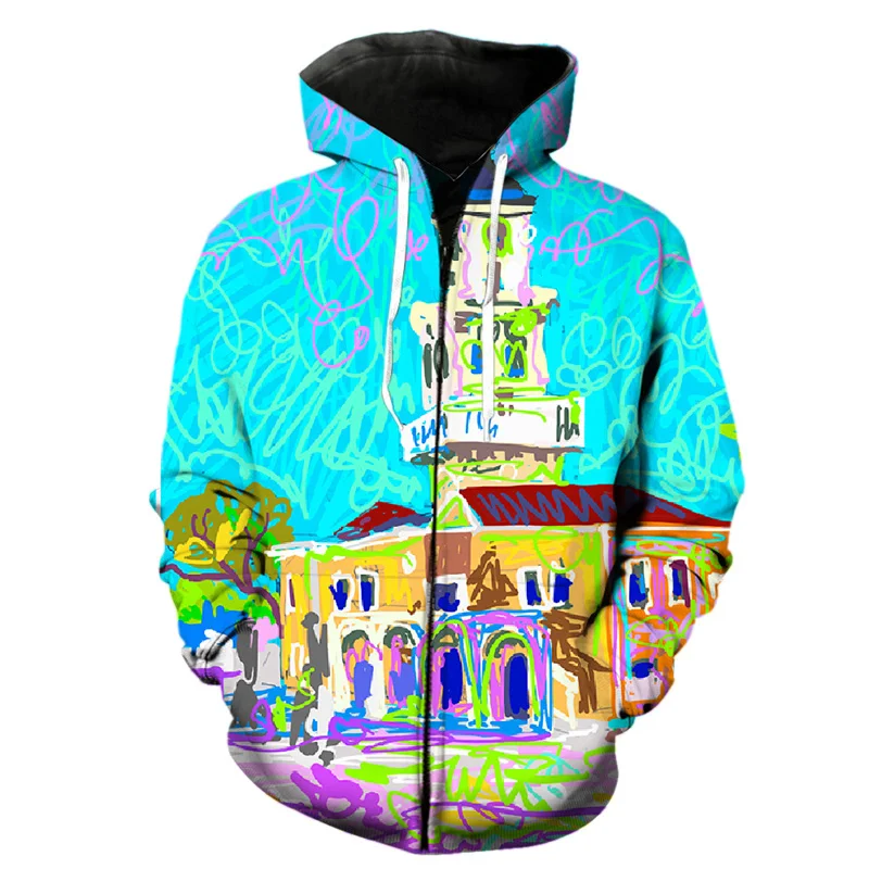 thumbnail image 1 of Sudadera con capucha abstracta con estampado 3D para hombre, sudaderas con gráficos de pintura artística, sudaderas casuales de gran tamaño con capucha, suéteres holgados con cremallera, 1 of 5