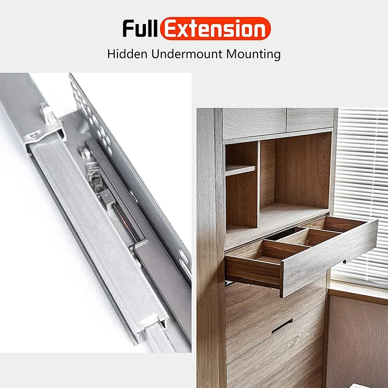 Description Picture 3 of itemUnder-Mount Drawer Runners Full Extension Soft Close Concealed Furniture Drawer Slides with Couplings 3 Full Extension 1 Pair