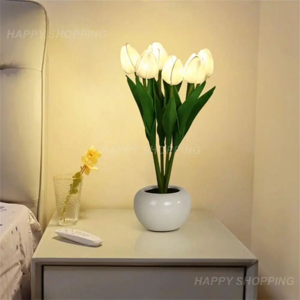 

Tulip Table Lamp Battery Operated Portable Night Light Simulation Flower Bedside Lamp Gift for Bedroom Office Cafe Decor