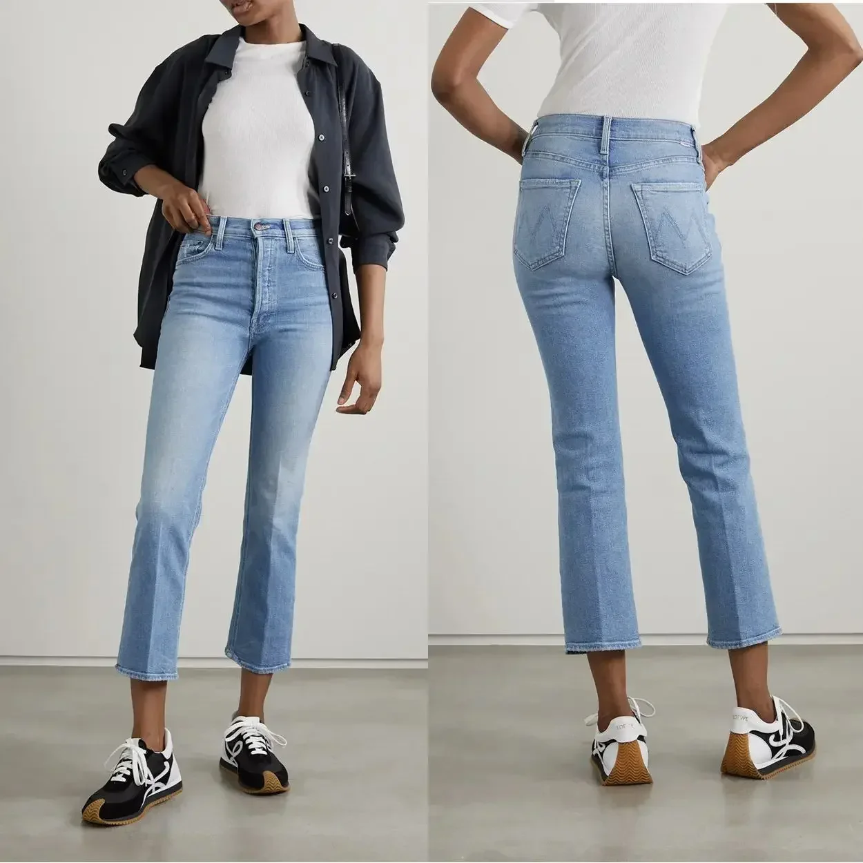 

Women Single Breasted Jeans High Waisted Flared Cropped Denim Long Pants 2023New