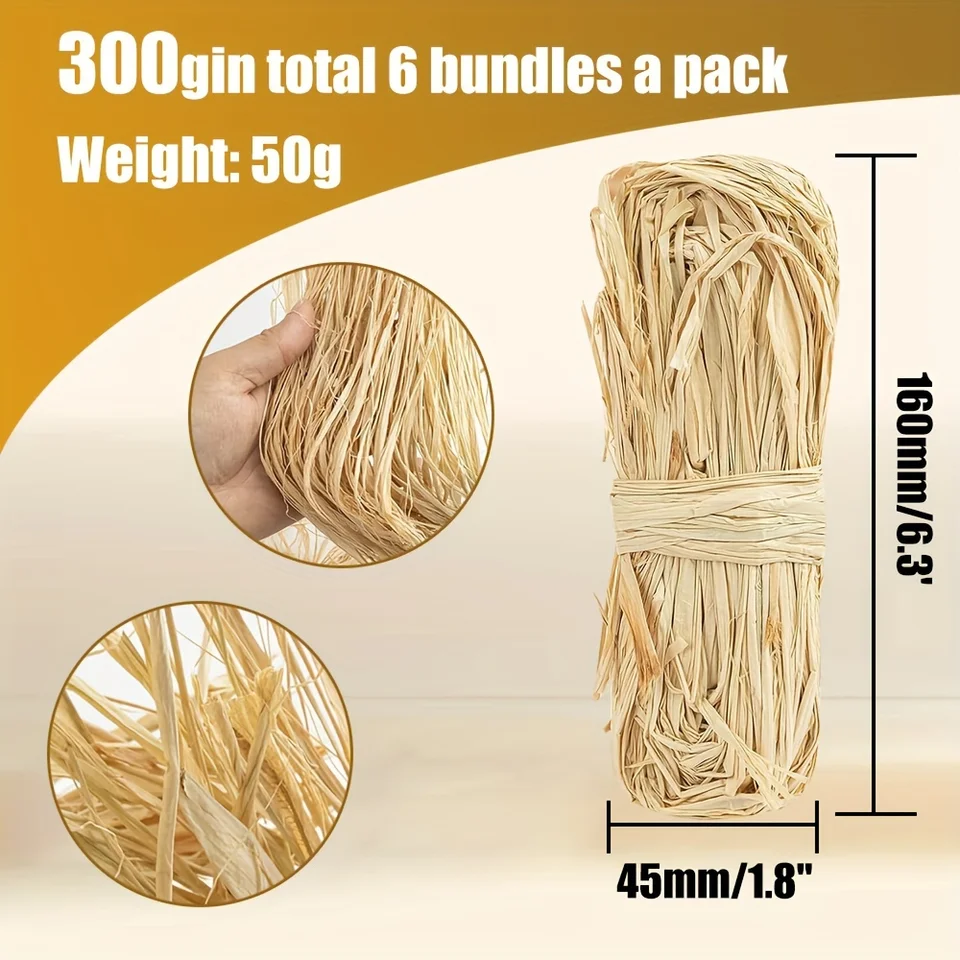 Raphia Naturel En Rouleau - 150g (3 Rouleaux De 50g) - Pour Emballage Cadeau, Jardinage, Décoration Et Bricolage
