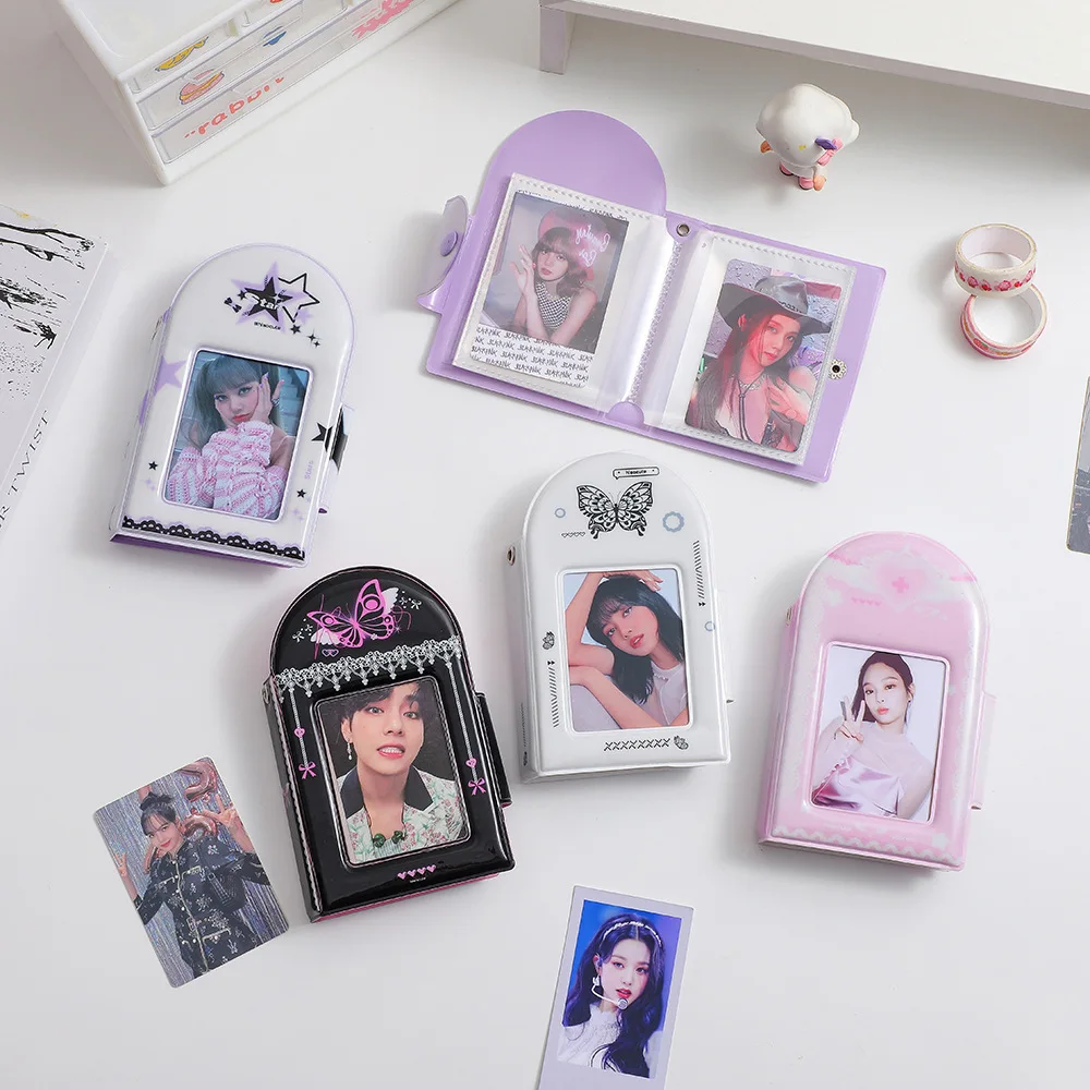 Sharkbang New Arrival Kawaii 3 Inch Postcards Album 20pcs Sleeves Butteryfly Star Storage Card Bag Idol Card Collect Organizer sharkbang designed a5 ring hard cover 3d bunny binder collect book multi refills sleeves kpop postcards sticker organizer