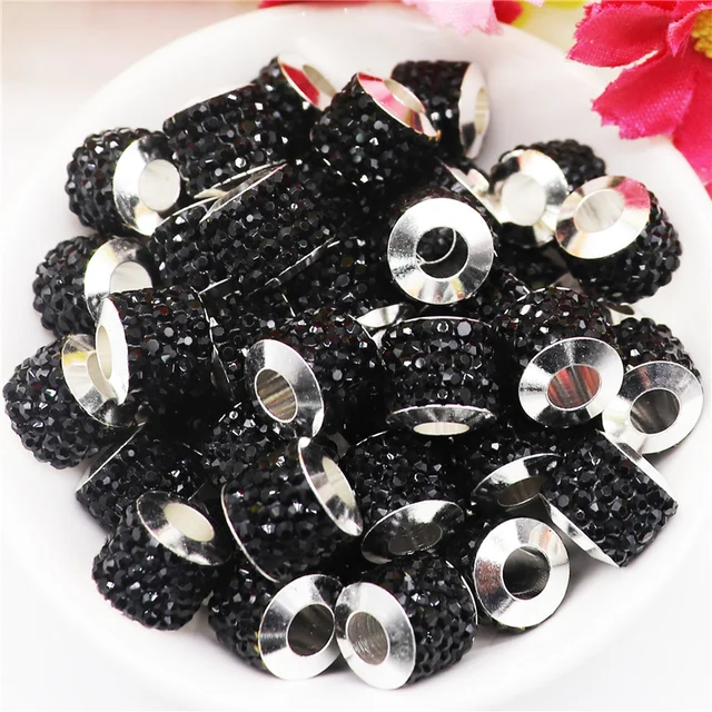 20Pcs New Assorted Color Luxury Rhinestone Large Hole Spacer Fit Pandora Charms Bracelet Hair Beads for Women DIY Jewelry Making Best Rhinestone 11