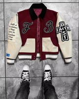 Streetwear Vintage New Fashion Letters Flocking PU Loose Jacket Women Y2K Harajuku Hip Hop Popular Casual Joker Couple Jacket