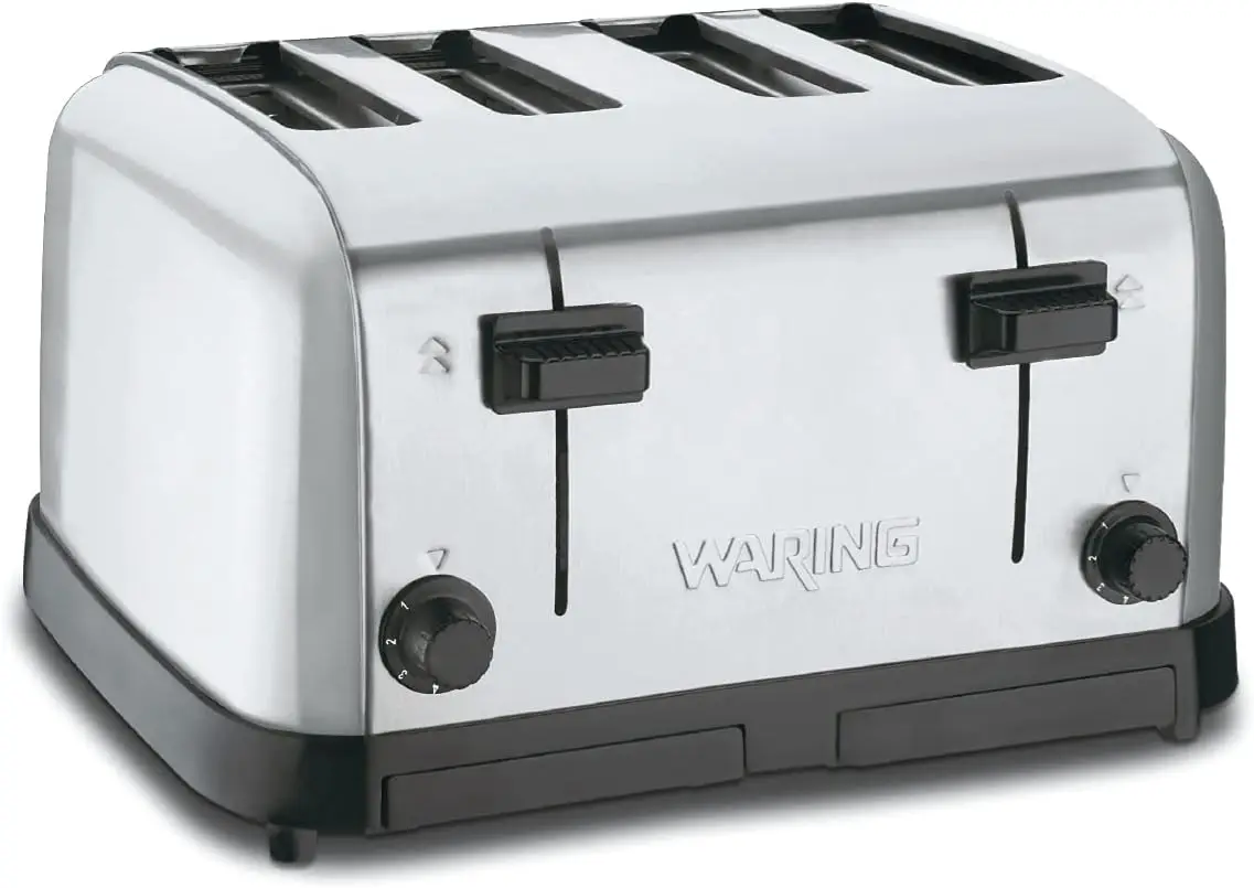 (WCT708) Four-Compartment Pop-Up Toaster Silver Made of Durable Brushed Steel Removable Breadcrumb Tray
