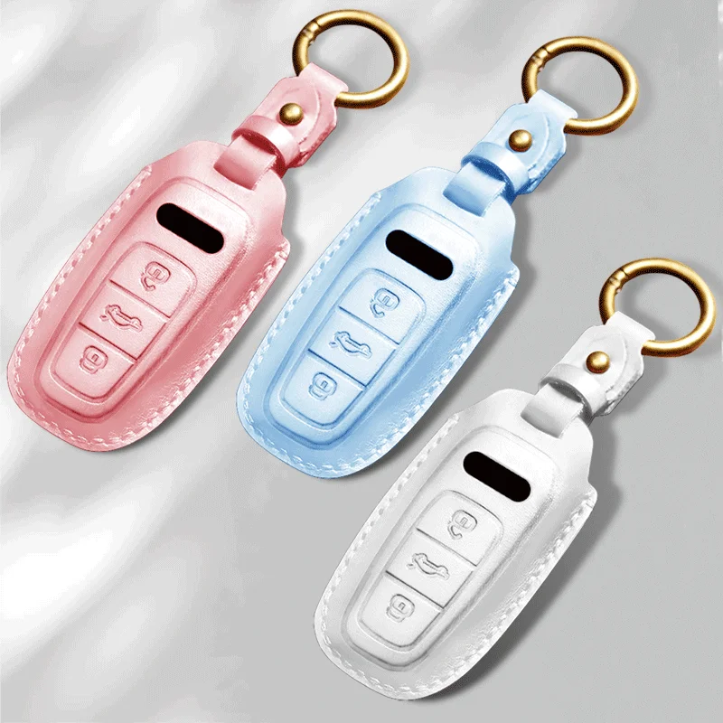 

Car Leather Key Case Holder Cover For Audi A8 A6 Q8 2021 2019 Q7 TT A4 B9 A7 TDI Quattro TTS Sline Fob Smart Key Shell