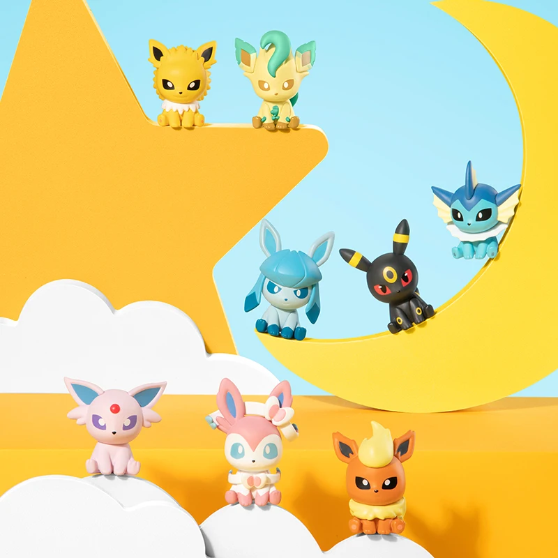 Pokemon Anime Poke Ball Action Figures Mini Dolls of Dragonite Sylveon Gengar Vulpix by Genuine Original Model Ornament Toy Gift