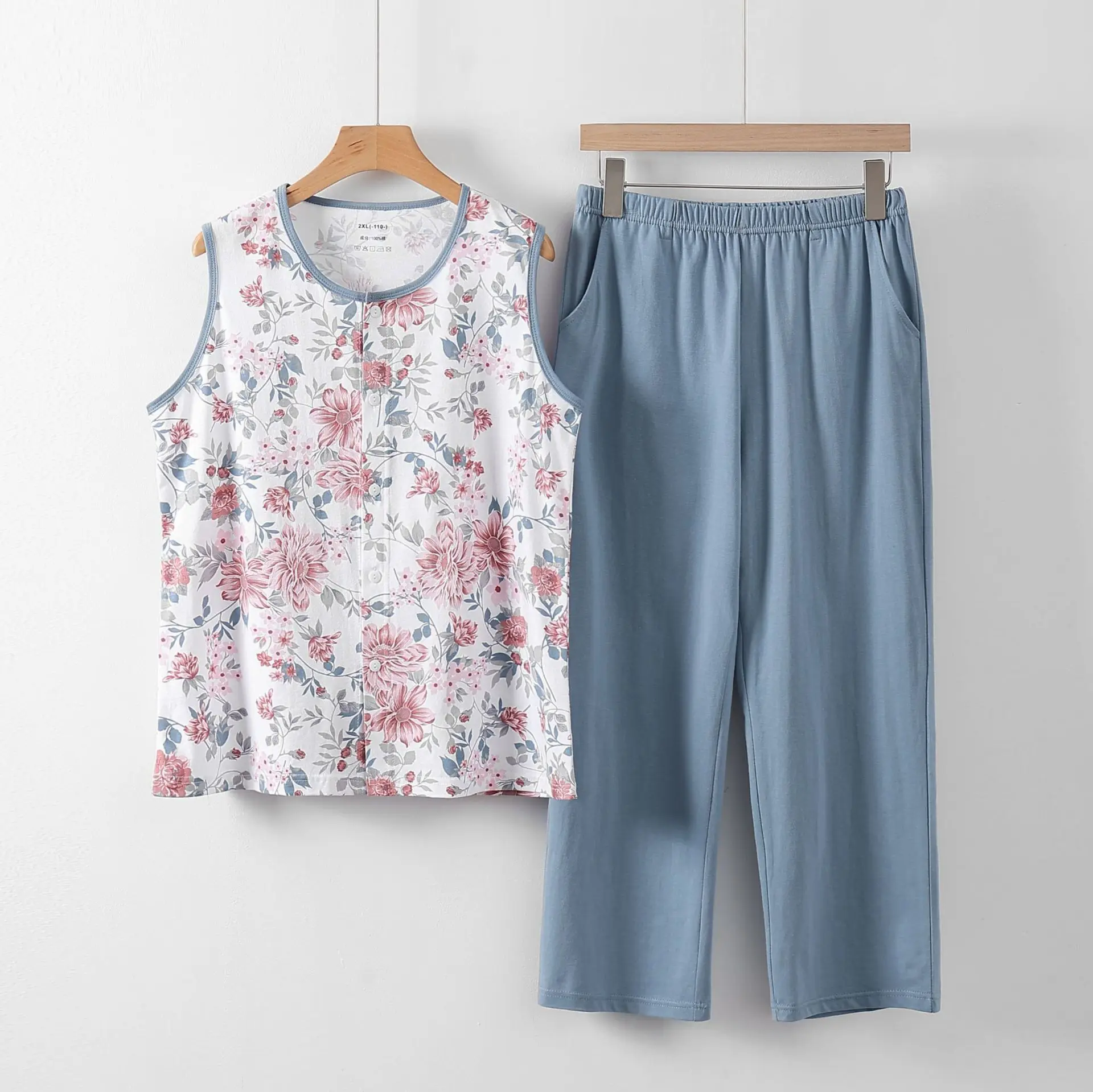 XL-6XL المطبوعة القطن المرأة منامة مجموعة عادية حجم كبير ملابس النوم ملابس المنزل رقيقة الصيف ملابس خاصة منامة فام غرفة ارتداء