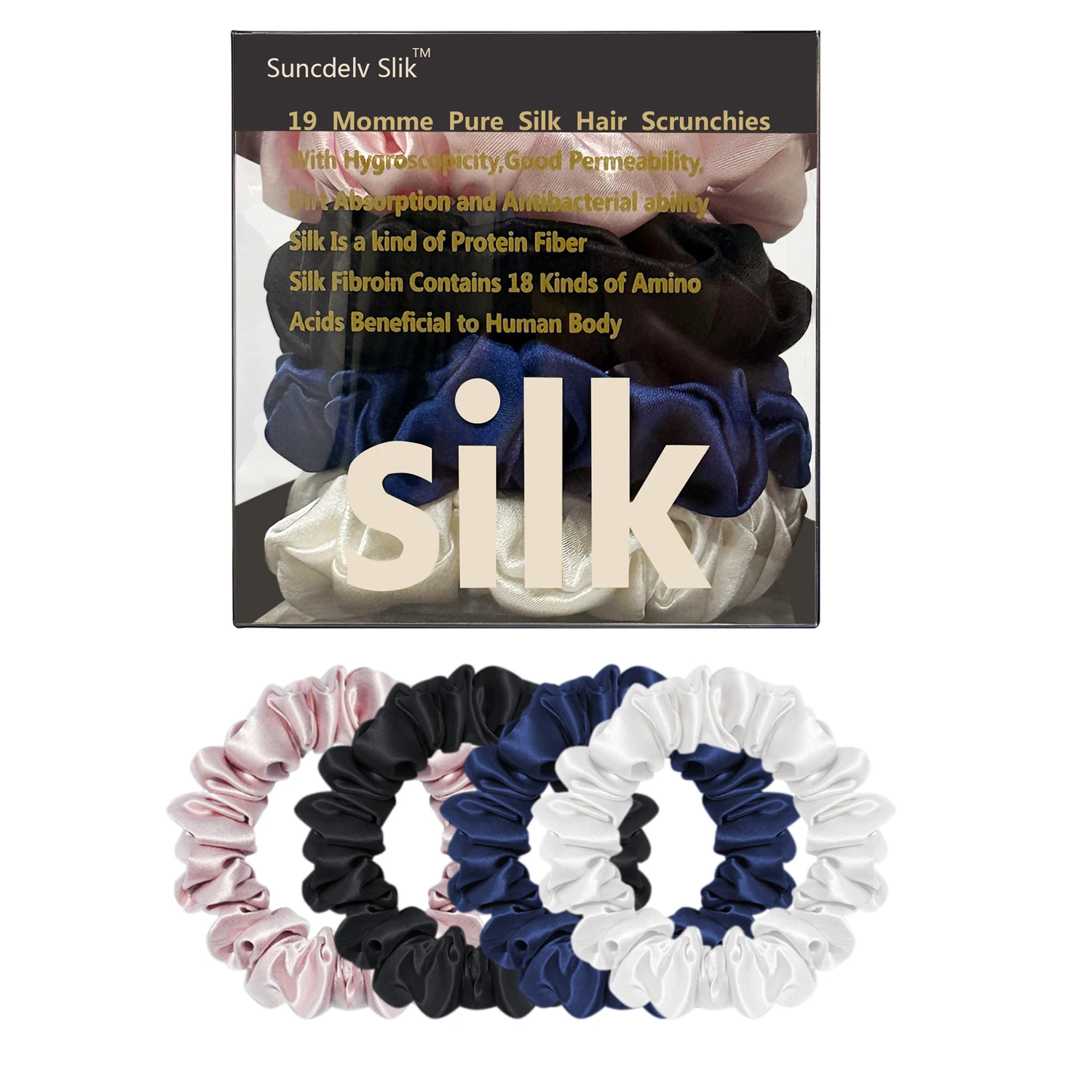4 Stück Box 100% reine Maul beers eide Haar Scrunchie handgemachte Haar bänder Frauen Mädchen Haarschmuck reine Farbe natürliche Haar gummis 2cm – Detail 13