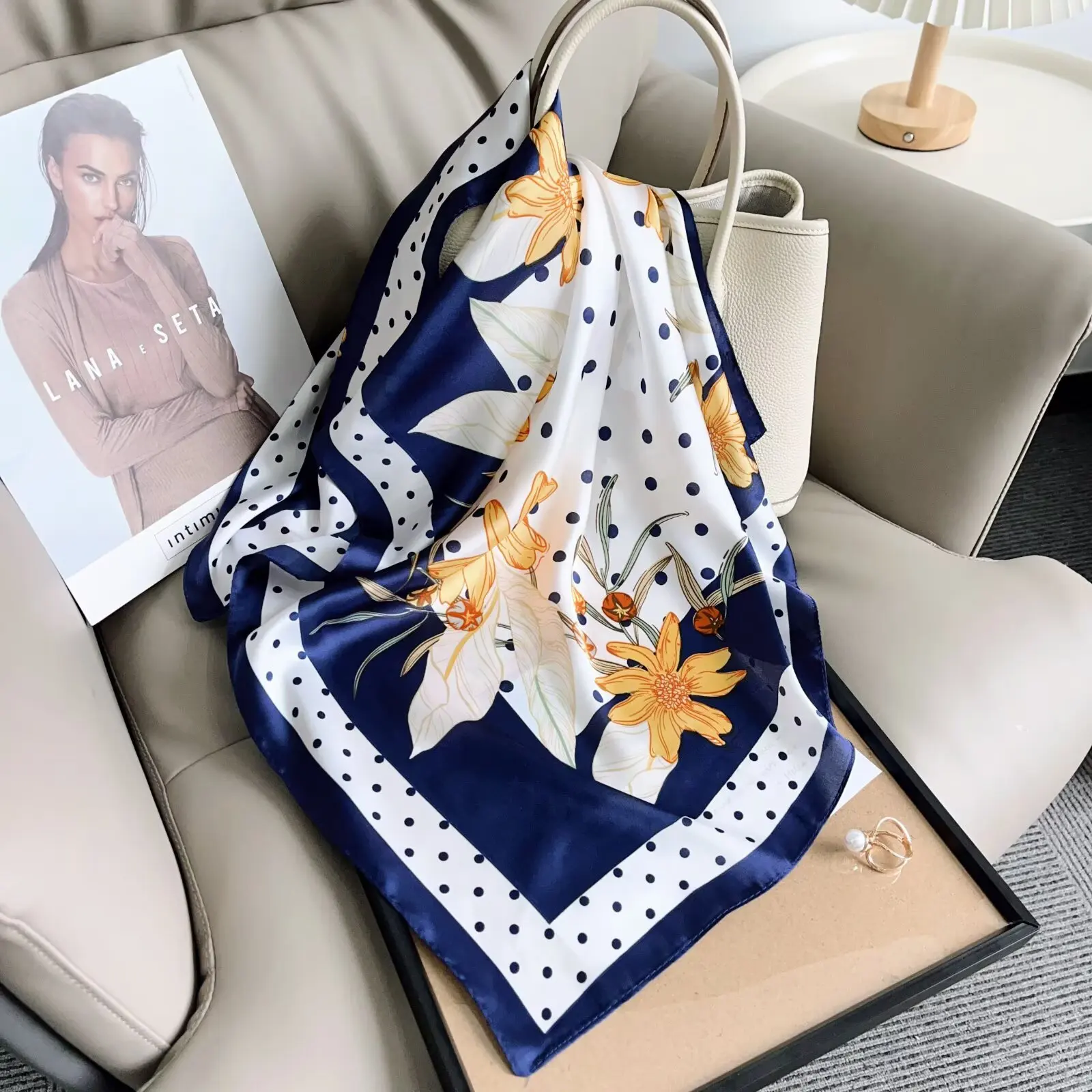 2025 Luxury Square Silk Scarf for Women Hijab Hair Bands Neckerchief Female Satin Shawl Ribbon Headband Fashion Wraps Bandana