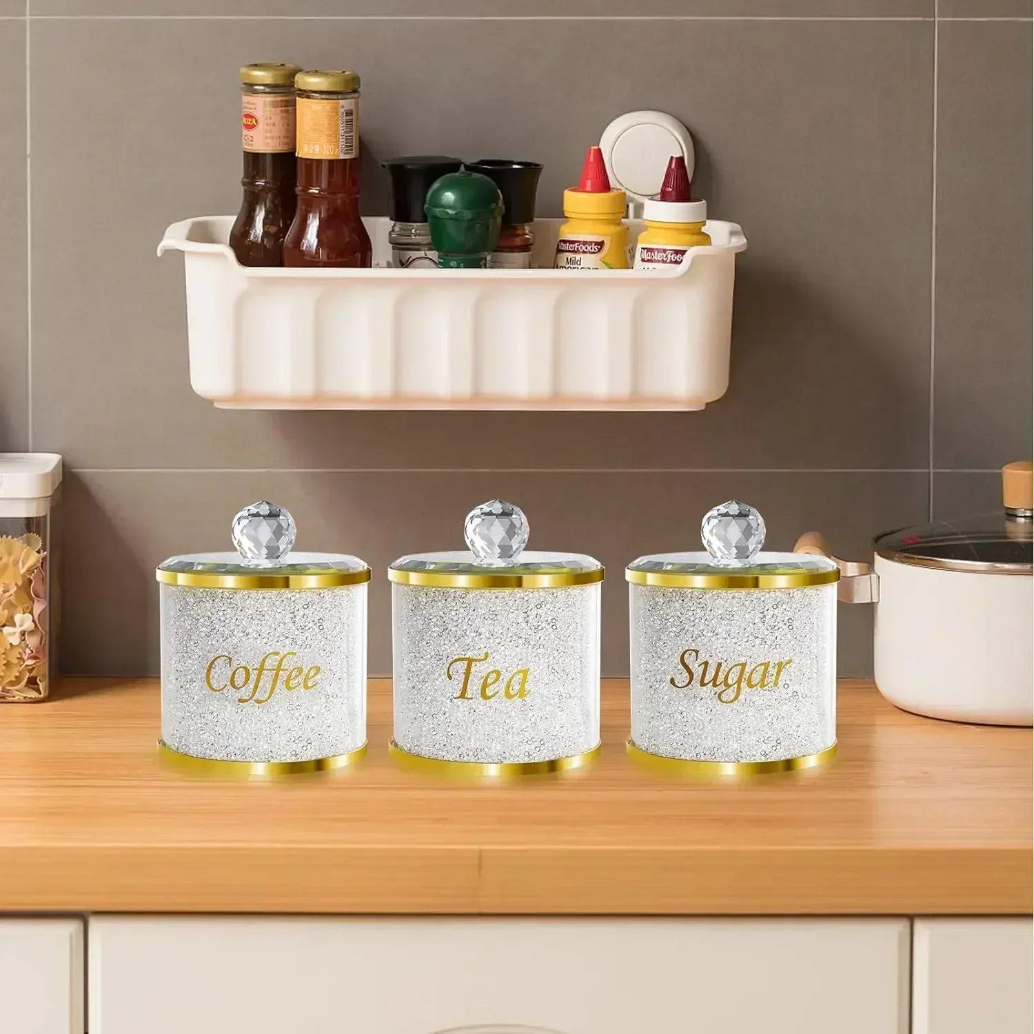 Sparkle Glass Crushed Diamonds Canister for Sugar Coffee Tea