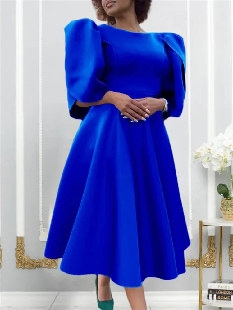 Elegant Solid Color Plus Size Women Party Dress