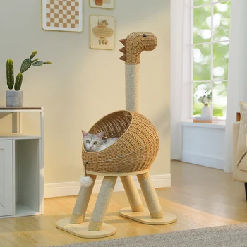 Dinosaur Rattan Cat Tree 1
