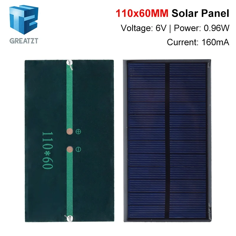 GREATZT 6V 160mA 0,96W Solarpanel 110X60MM Standard Epoxy Polykristallines Silizium DIY Batterieleistungslademodul Mini Solar
