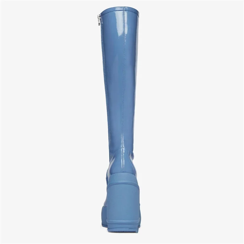 2024 Spring New Slope Heel Thick Bottom Round Toe High Heel Boots Fashion Sexy Cross-border Women's Plus Size Knee-high Boots