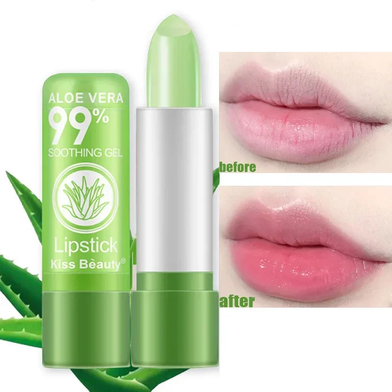 1pc 99% Aloe Vera Color Changing Lipstick Is Not Easy To Fade Lipstick  Long Lasting Moisturizing Temperature Color Lip Balm