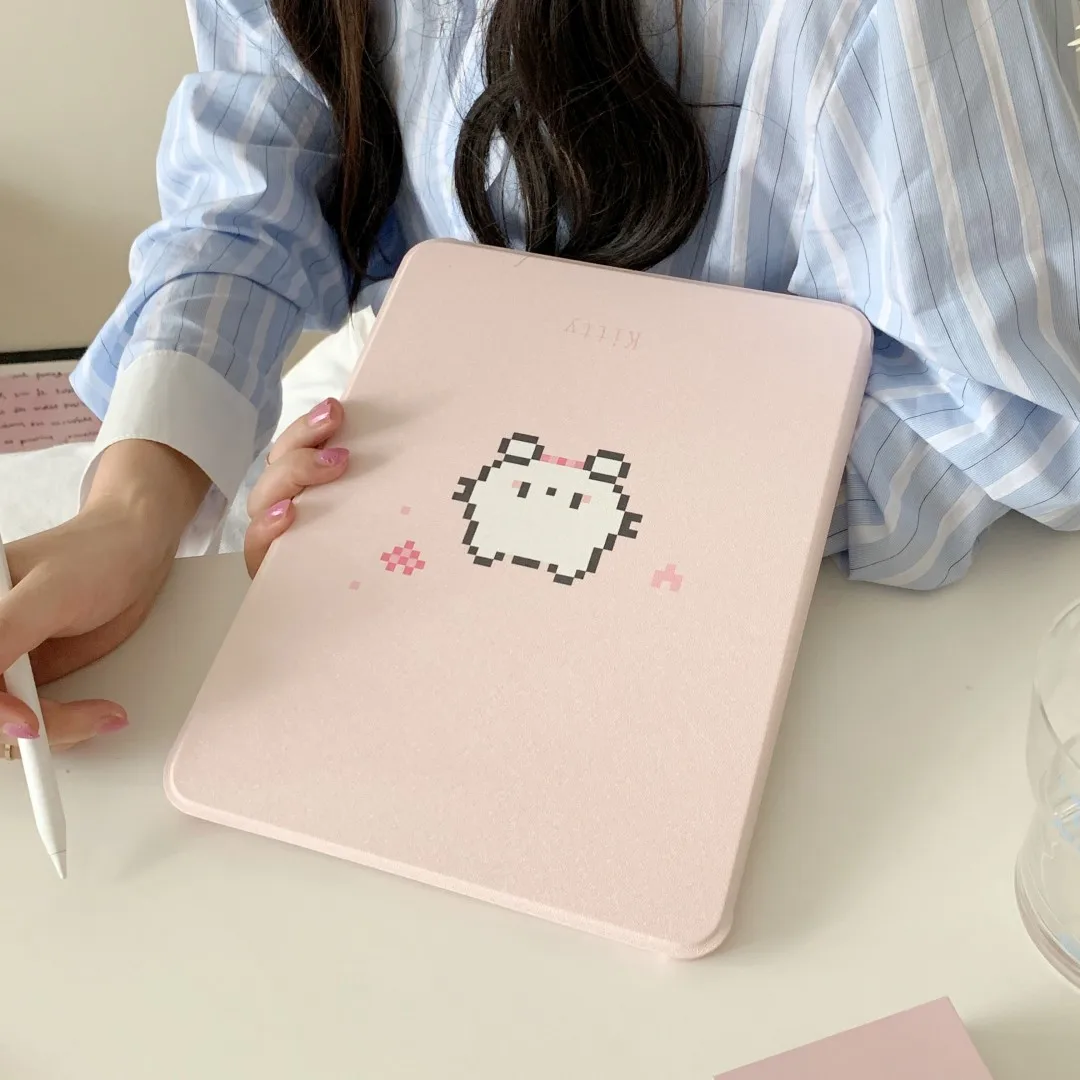 Pixel Cat Case With Pencil Holder for iPad