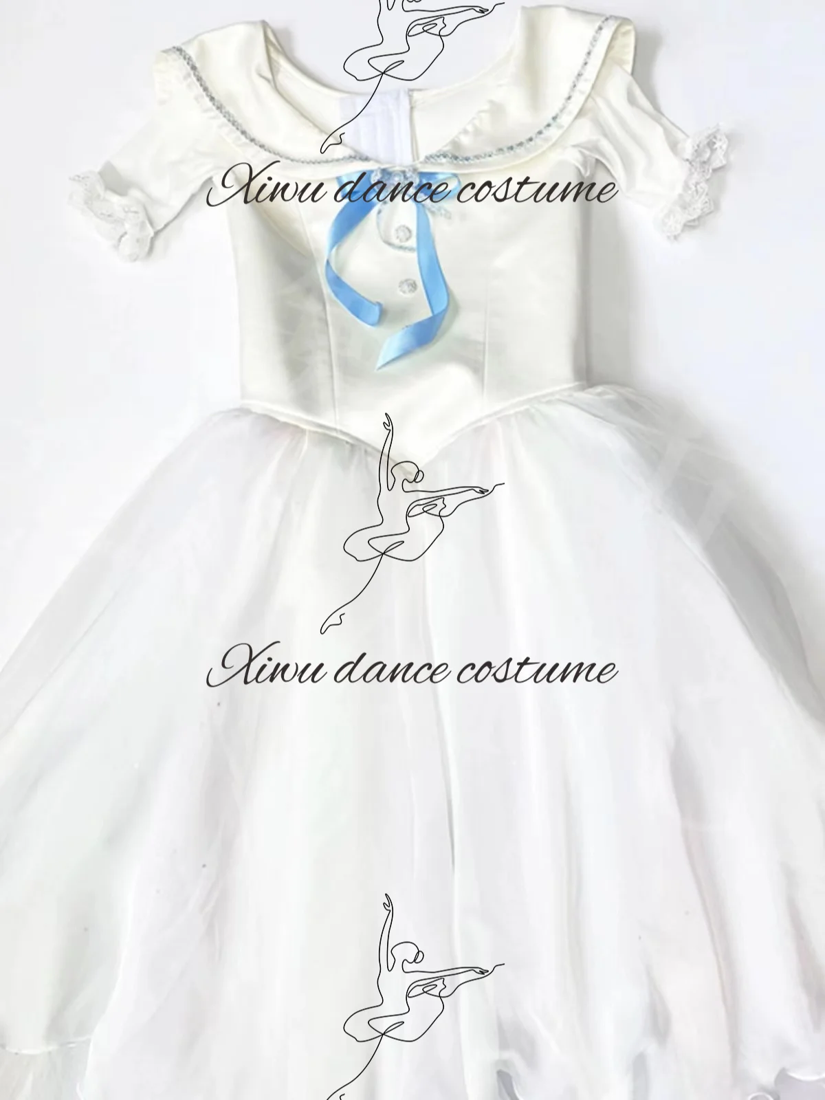 

2024 PROM variations tutu High-end professional private custom adult children white lace bow long gauze dress girls gauze dress