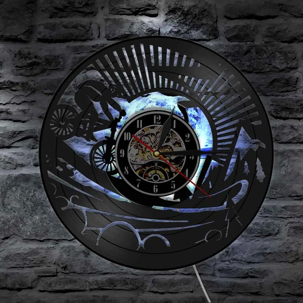 Mountain Biker Wall Art Orologio Da Parete Dirt Bike Bicicletta Vintage Vinile Record Orologio Da Parete Mountain Bike Divertente Ciclista Biker Regal