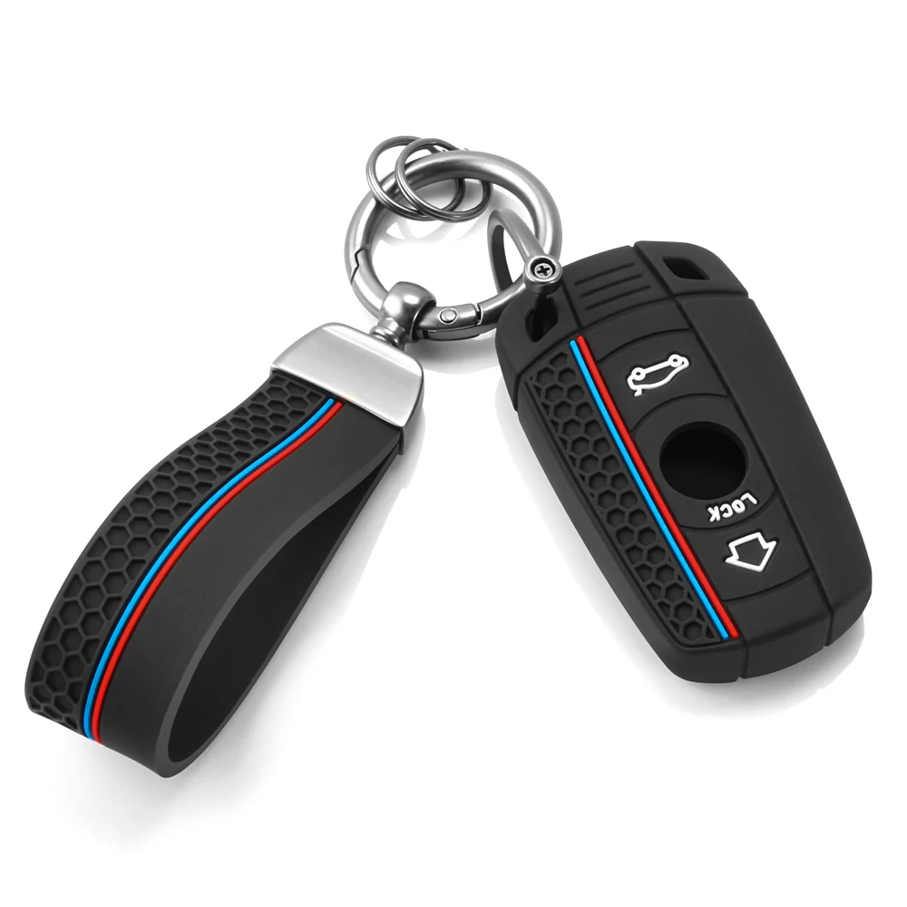 BMW E60 E61 E70 E81 E87 E90 E91 E92 X1 X5 X3 1 3 5 6 시리즈 Z4용 실리콘 자동차 키 케이스 키체인 액세서리