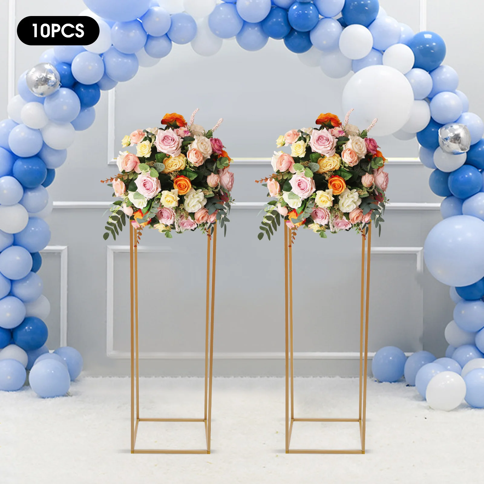 10PCS Gold Wedding Flower Stand Metal Vase Column Geometric Centerpieces Rectangular Flower Display Rack for Wedding Party