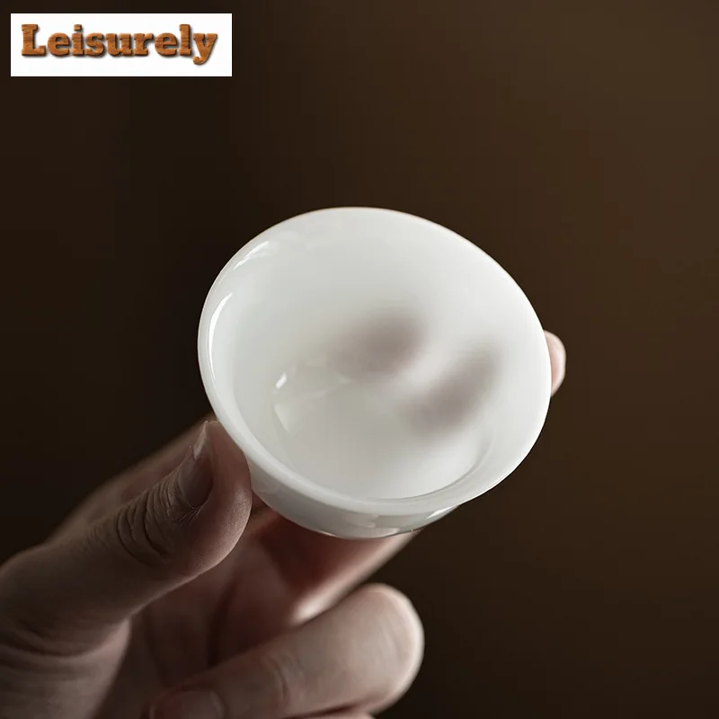 35ml Handamde Iced Jade Porcelain Reversed Cup White Tasting Teacup Mug Small Personal Tea Bowl Master Cup Kung Fu Teaware Gift