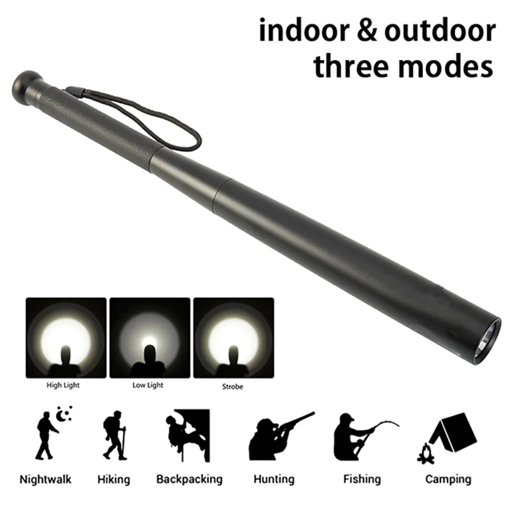 Bâton de lampe de poche de batte de baseball d'autodéfense à LED ultra lumineuse, torche d'urgence extérieure, outil d'autodéfense personnelle, arme anti-émeute