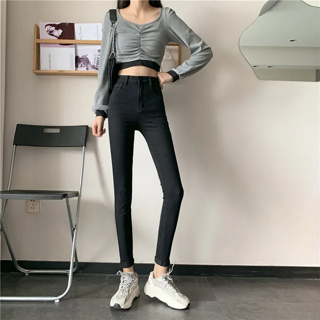 Vintage high waist jeans woman 2023 skinny black blue mom boyfriend jeans  for women denim pants female trousers streetwear - AliExpress